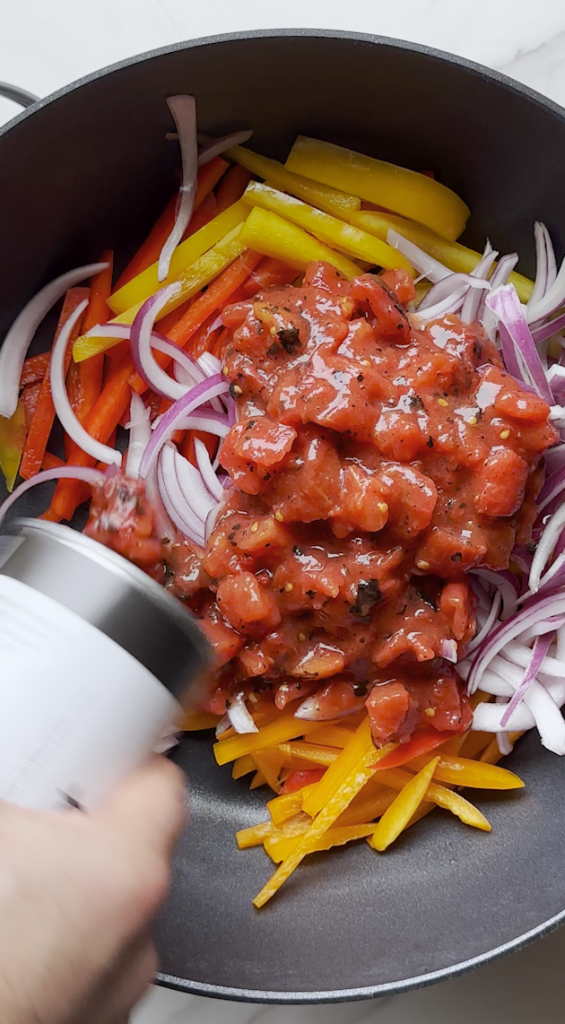 sliced bell peppers and onions and tomatoes